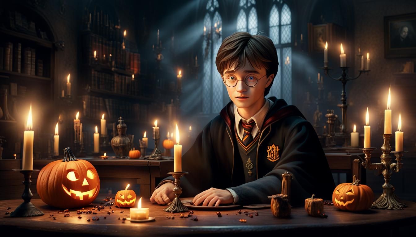 Harry Potter at Candlelit Table in 3D Concept Art