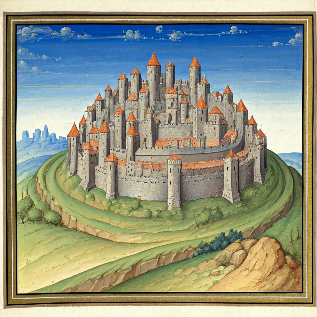 Carcassonne Citadel in Medieval Manuscript Style