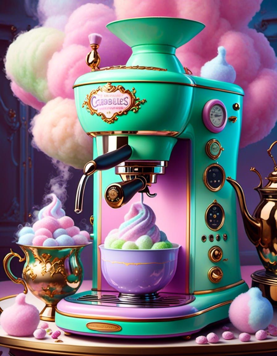 Pastel Cotton Candy Coffee Machine in Fairy Kitchen
