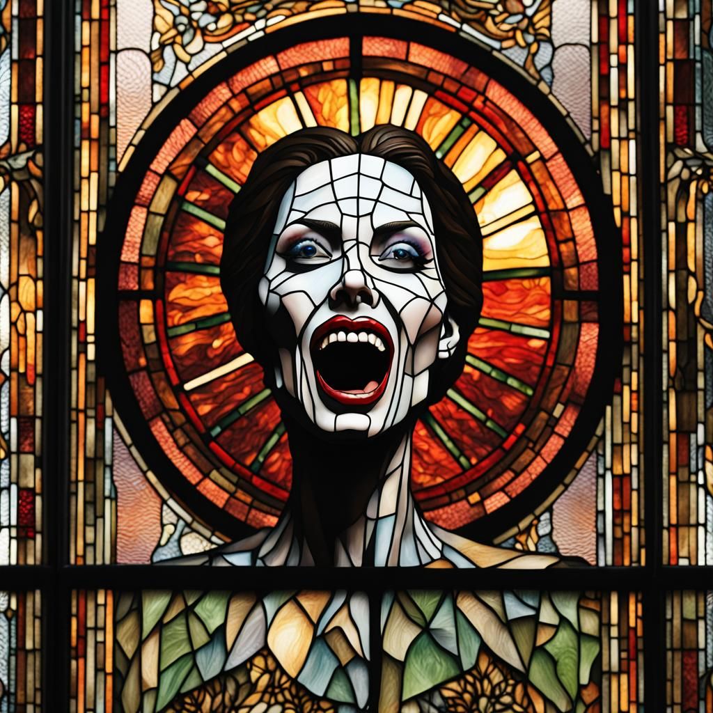 Stained Glass Pinhead in Antique Window
