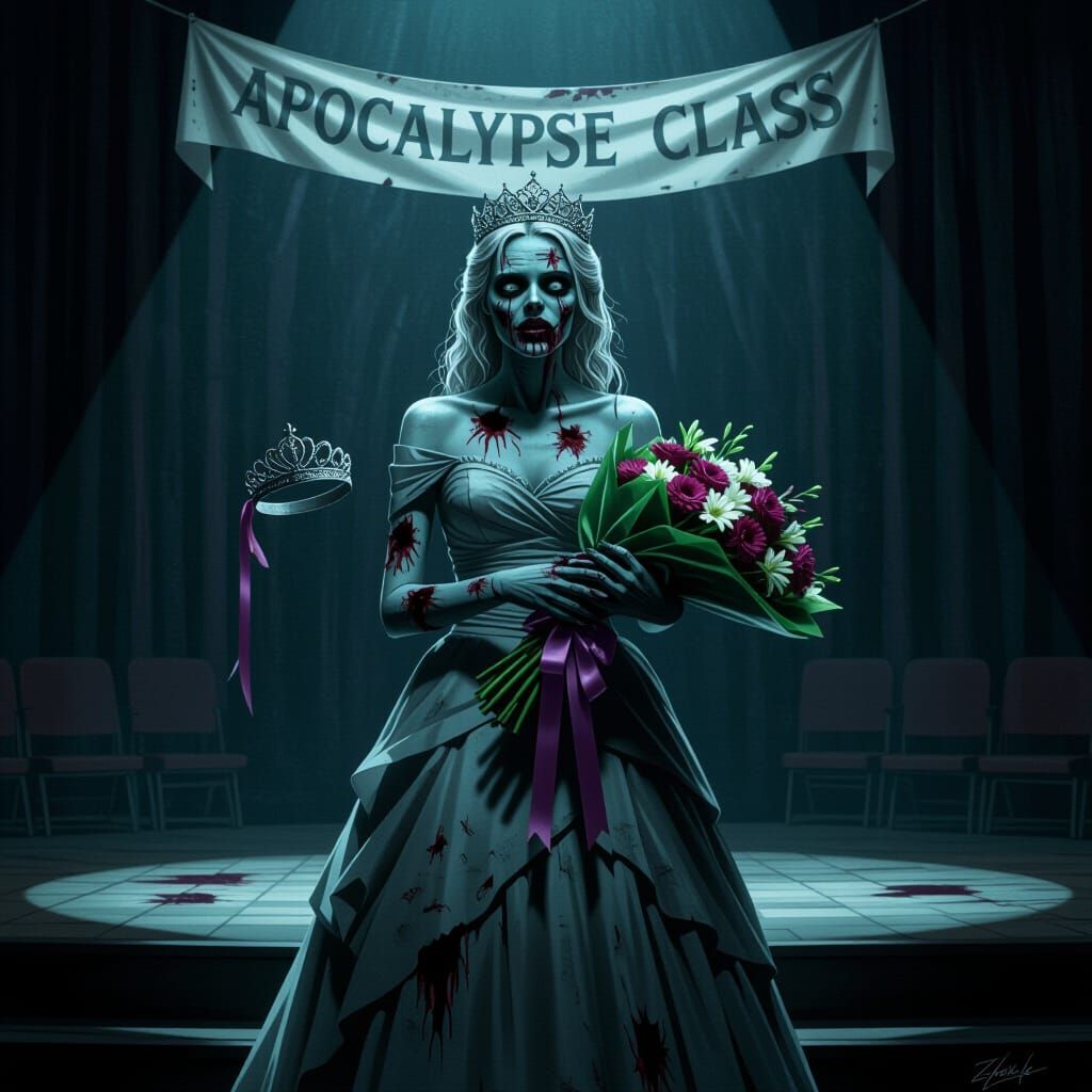 Zombie Prom Queen Accepts Tiara on Apocalypse Stage