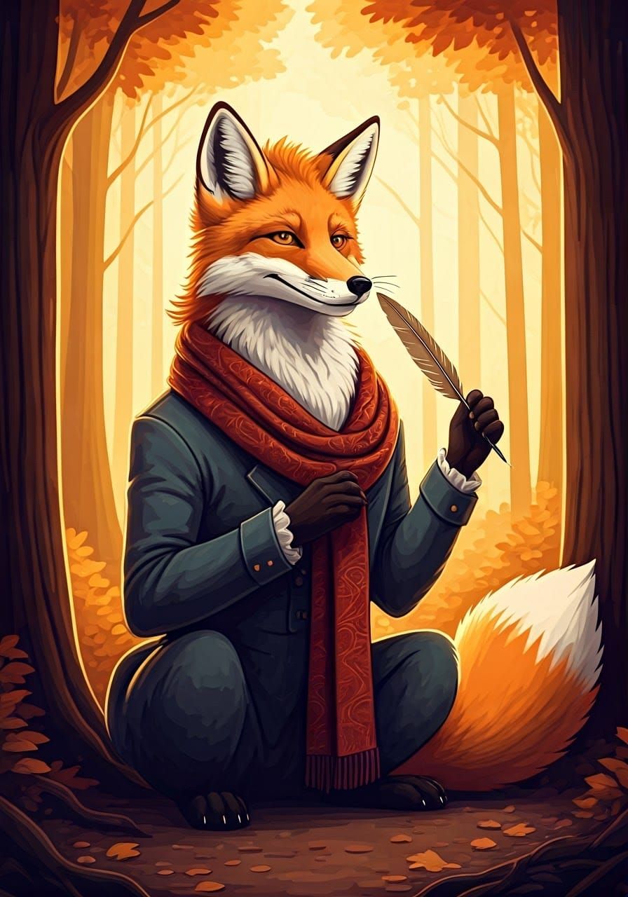 Confident Fox with Scarf in Rococo Style