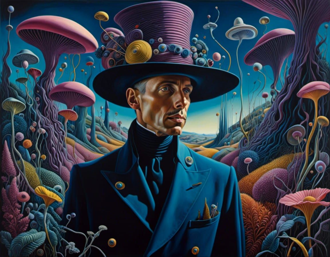 Surreal Man in Dreamy Forest, Psychedelic Illustration