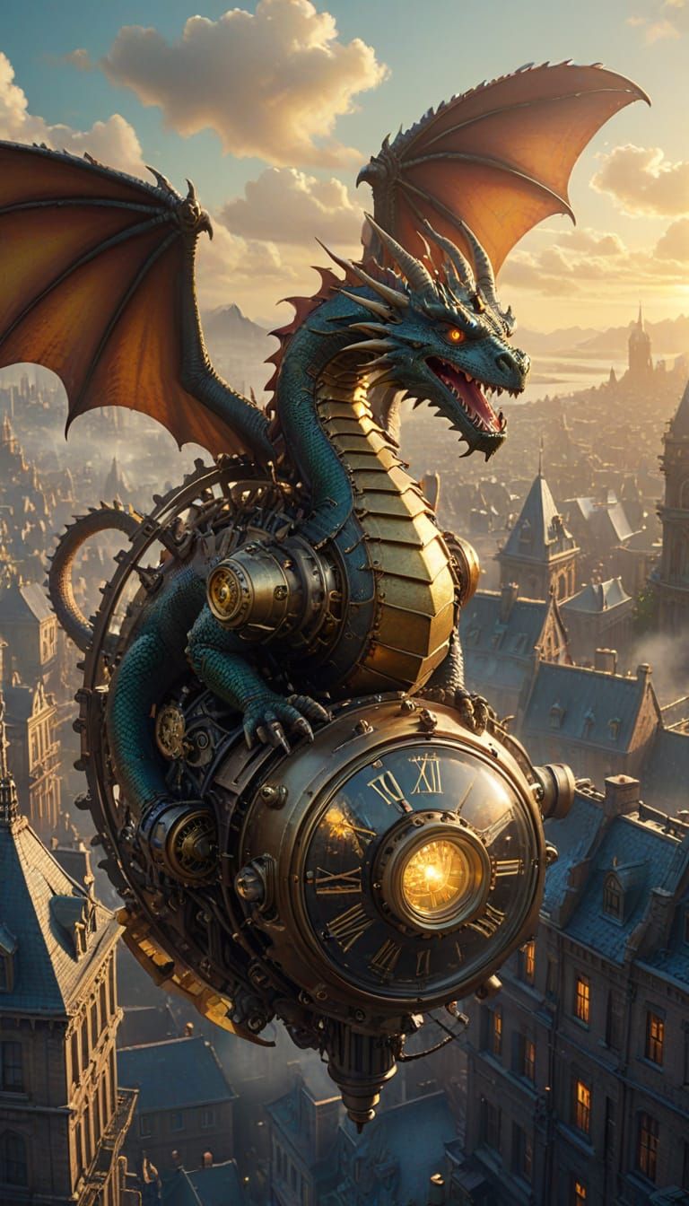 Steampunk Dragon Soars Over Victorian City