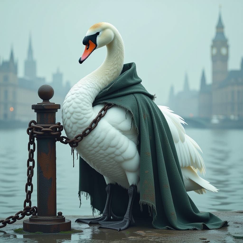 Distressed Swan in Dark Fantasy Industrial Style