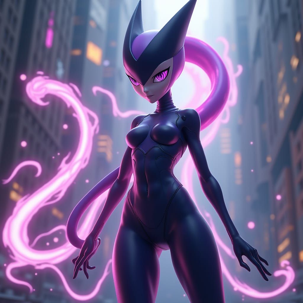 Dynamic Female Mewtwo with Psychic Powers