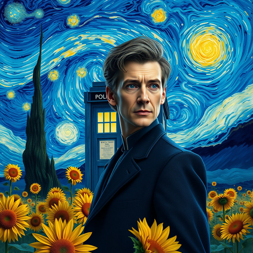 Doctor Who and Tardis in Starry Night Style