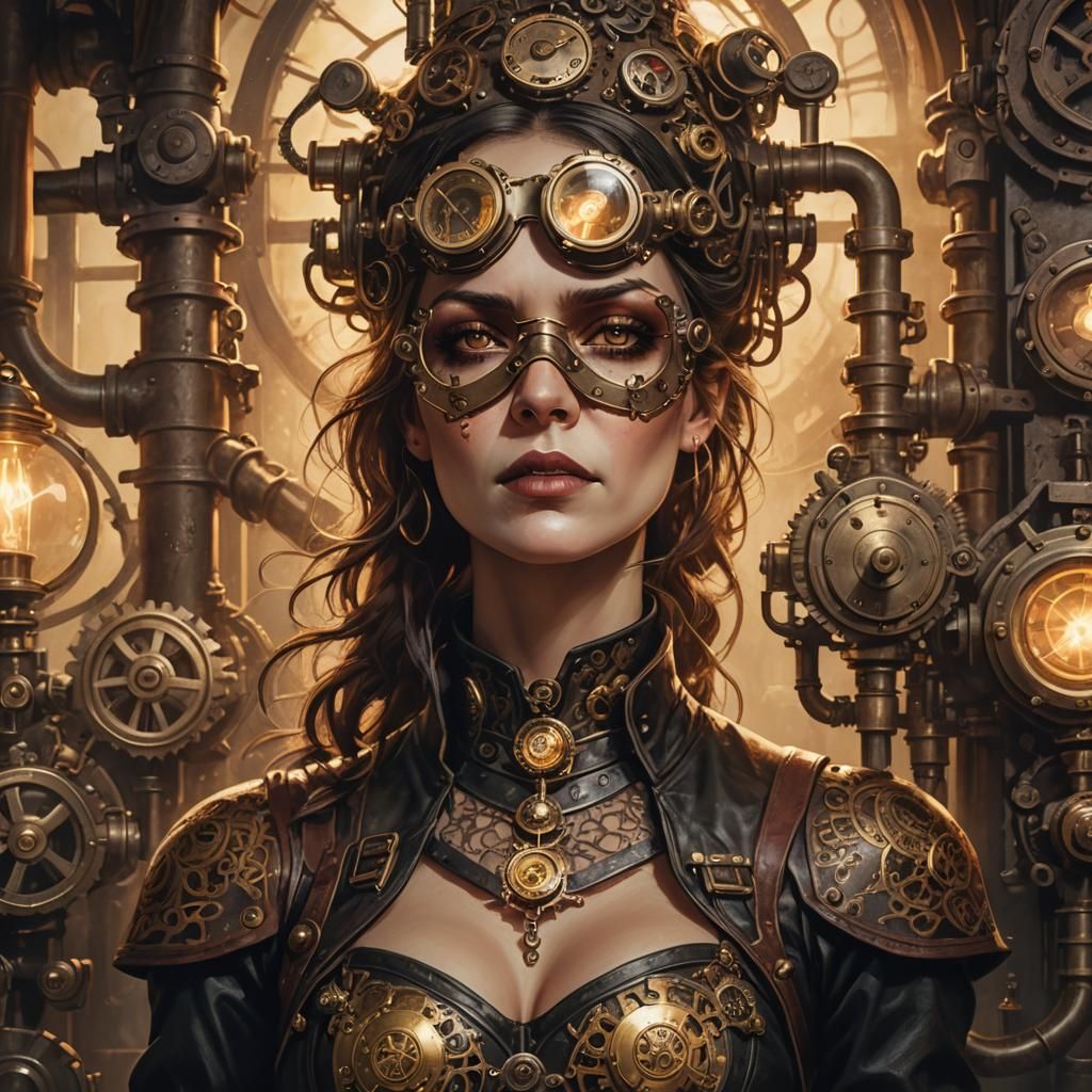 Steampunk Figure in Brass Goggles and Leather Corset