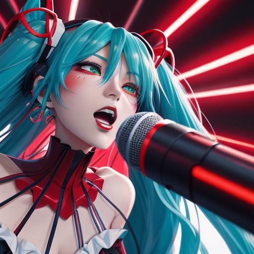 Red Miku Singing in Anime Style