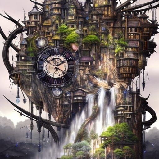 Clockpunk Village in Crystal Bonsai Tree