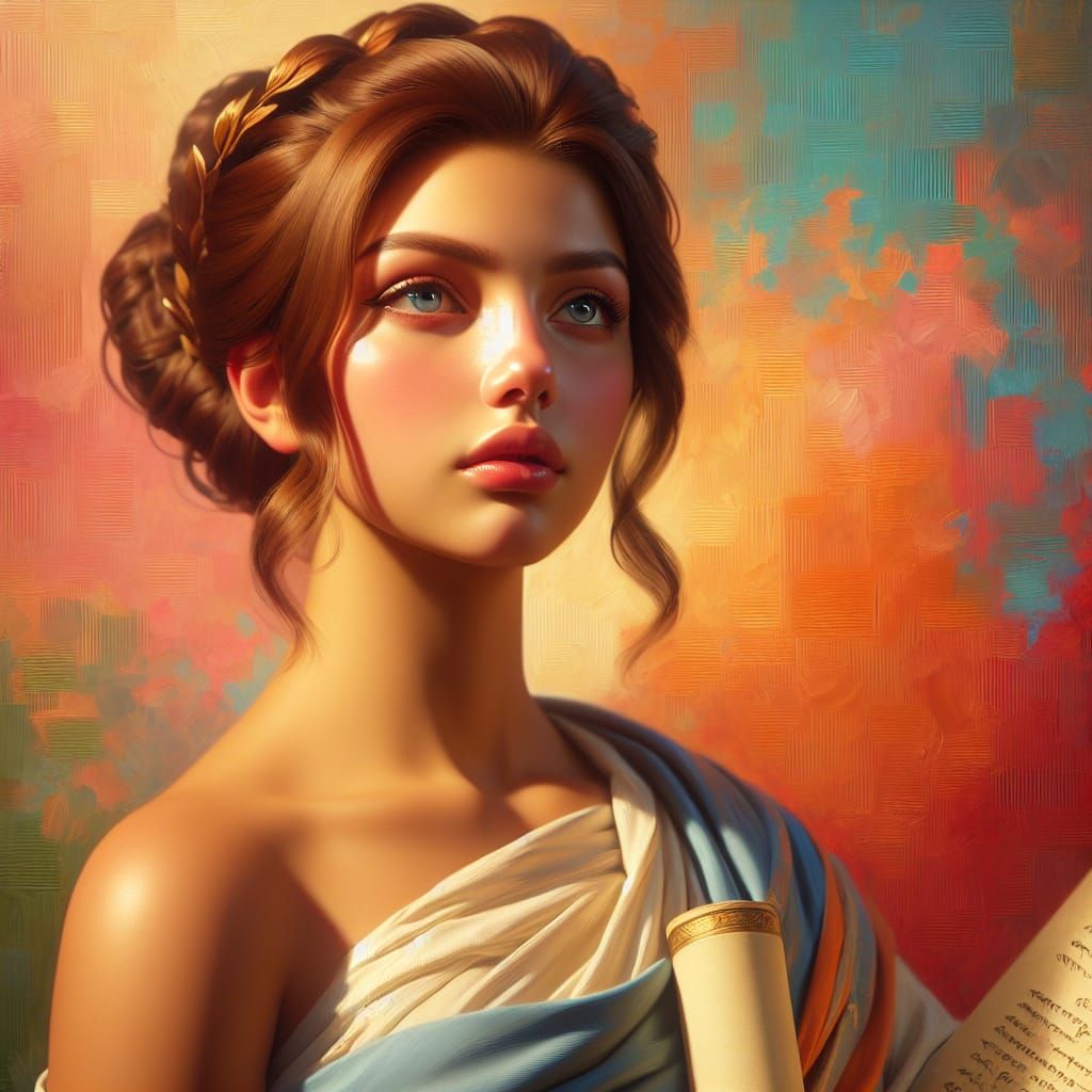 Clio: Greek Goddess of History in Neo-Impressionist Style