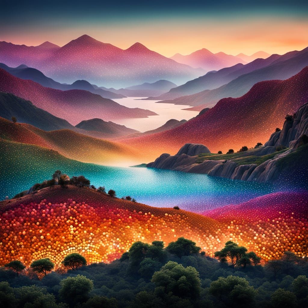 Abstract Landscape with Dot Patterns in Surreal Style