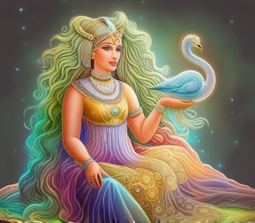 Goddess Nanshe on Throne with Swan