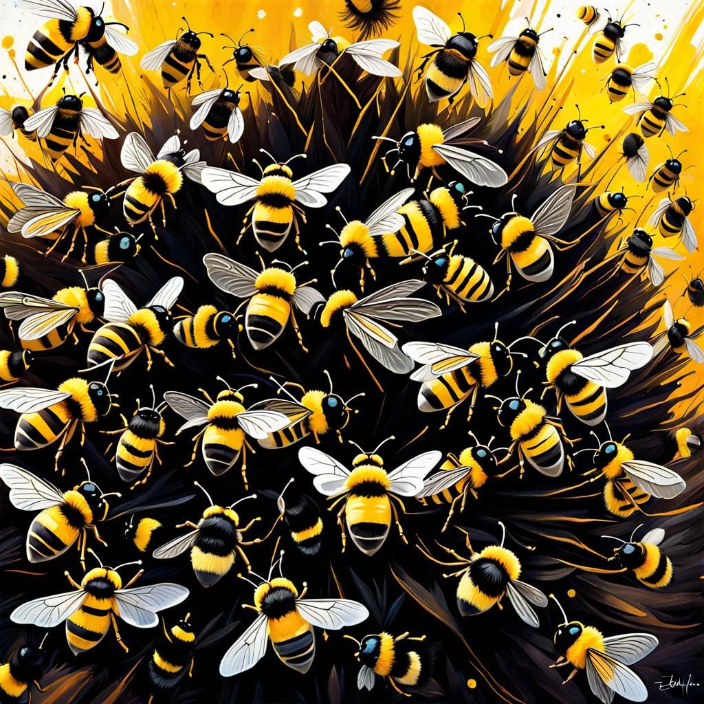 Bumble Bees in Flight: An Oil Painting