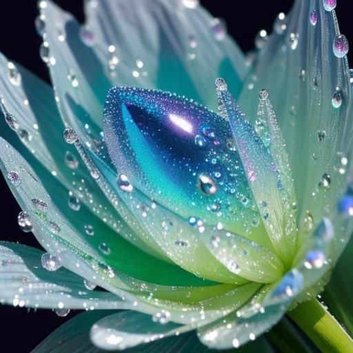 Iridescent Waterdrop on a Dewy Flower: Macro Photography