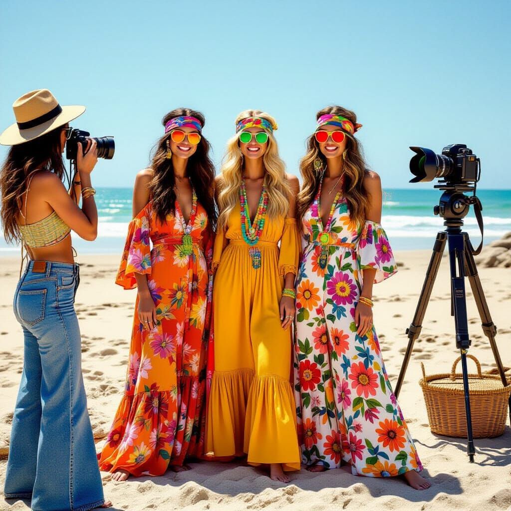 1970s Hippie Women on the Beach
