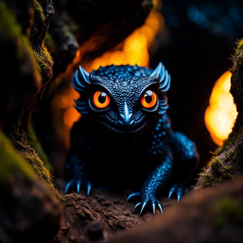 Glowing-Eyed Creature in Dark Cave: Photography