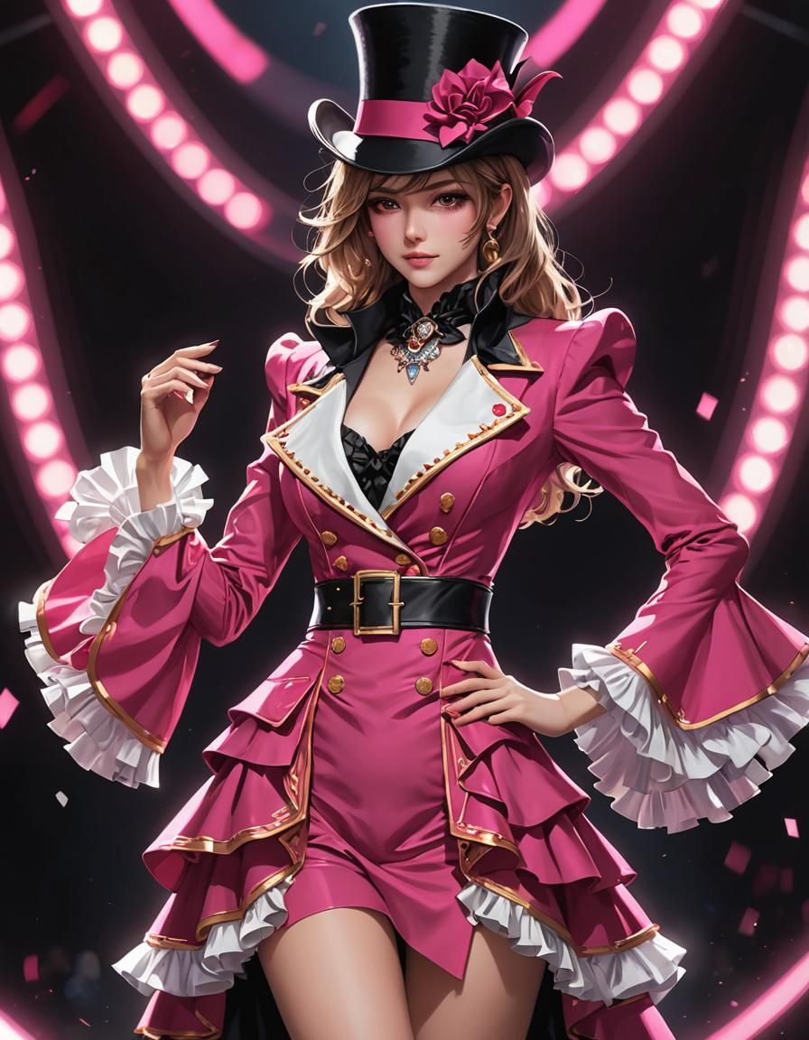 Hot Pink Ringmaster in Ruffled Dress: 3D Anime Art