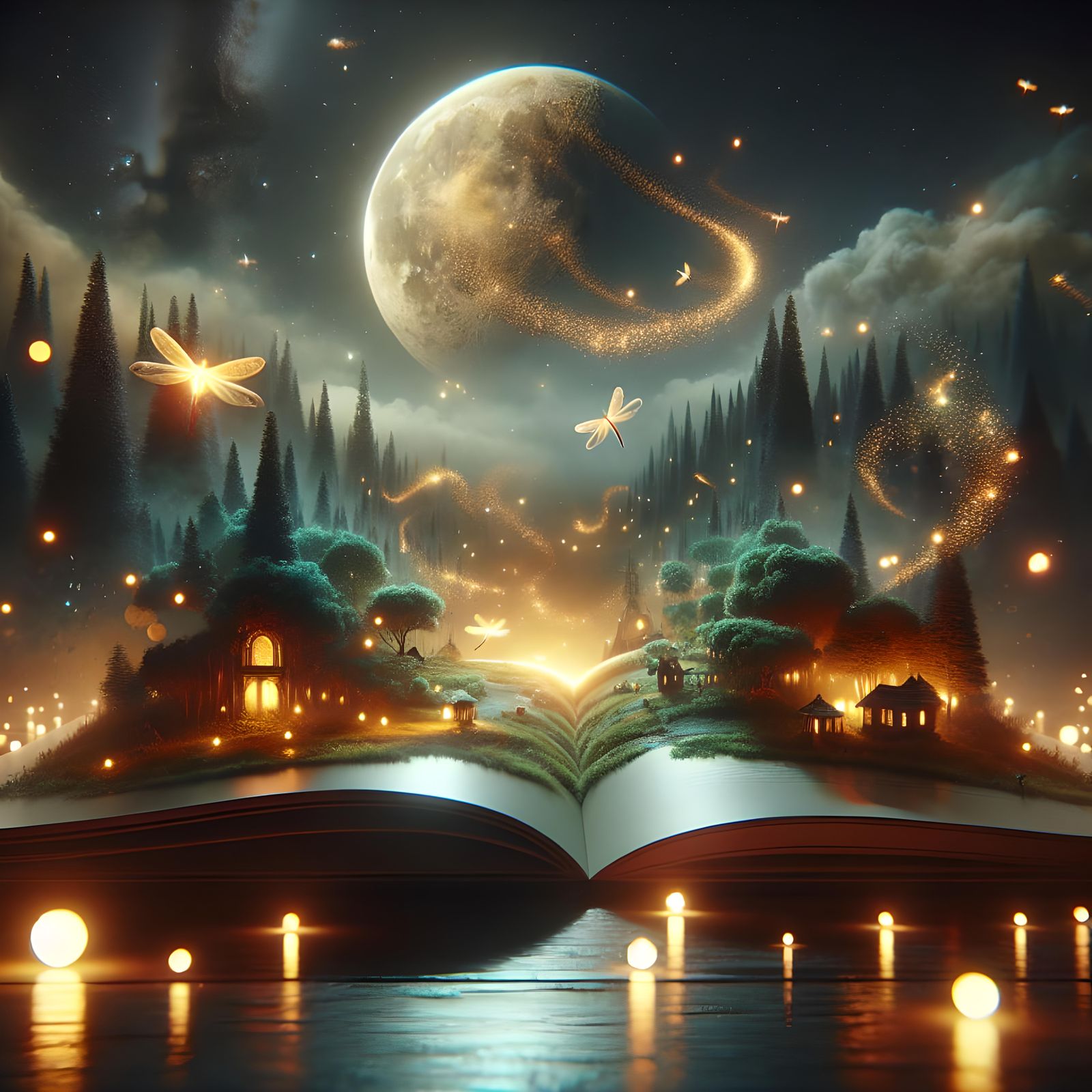 Fantasy World Emerges from Book, Digital Illustration