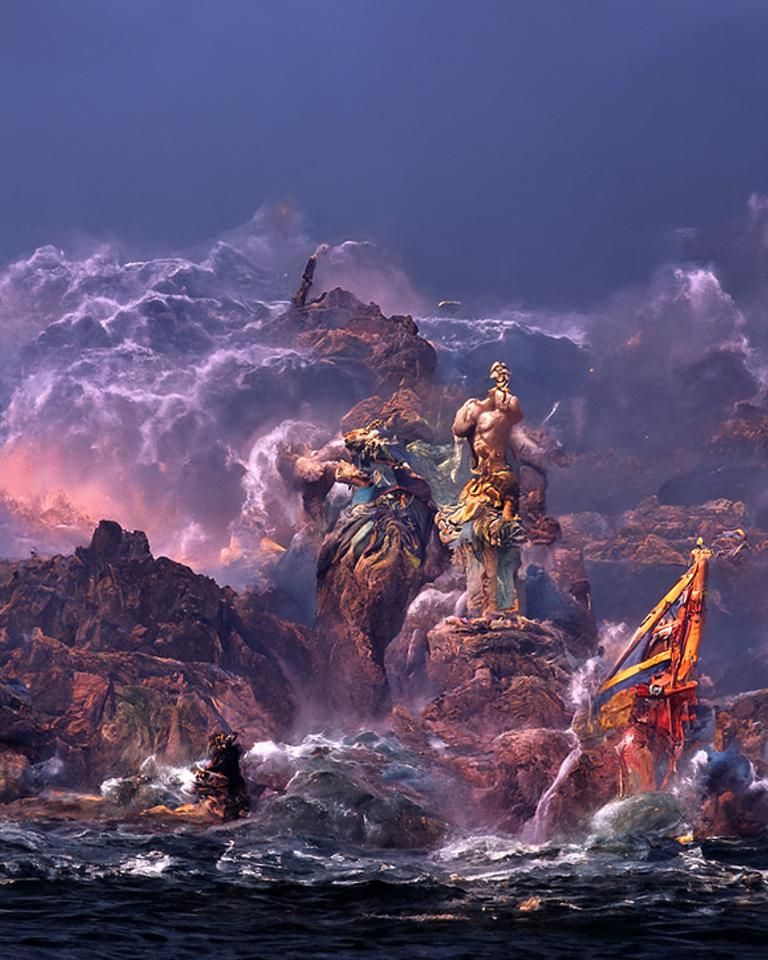 Poseidon and Zeus Battle in Hyperdetailed Matte Painting