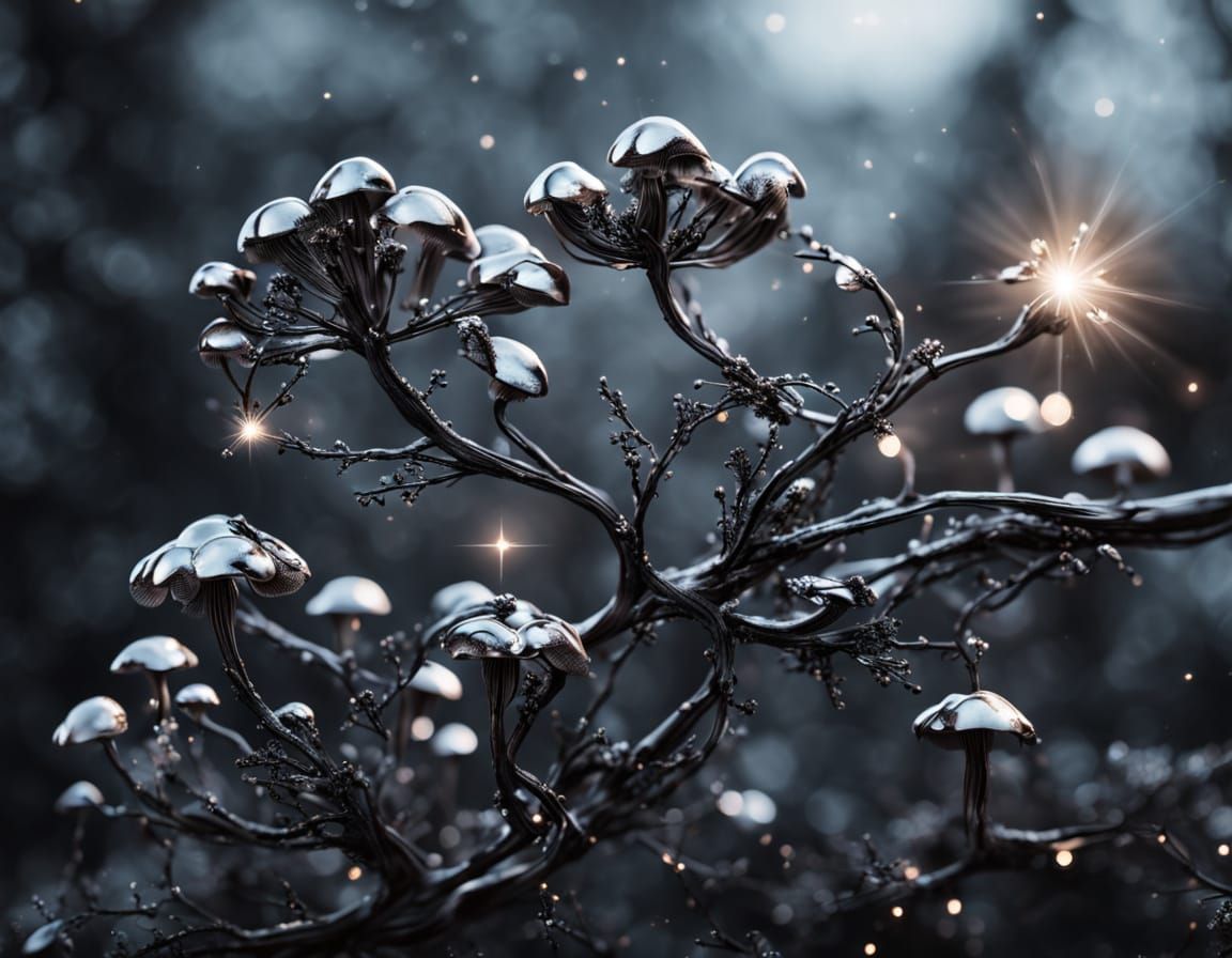 Reflective Chrome Flowers and Metallic Mushrooms