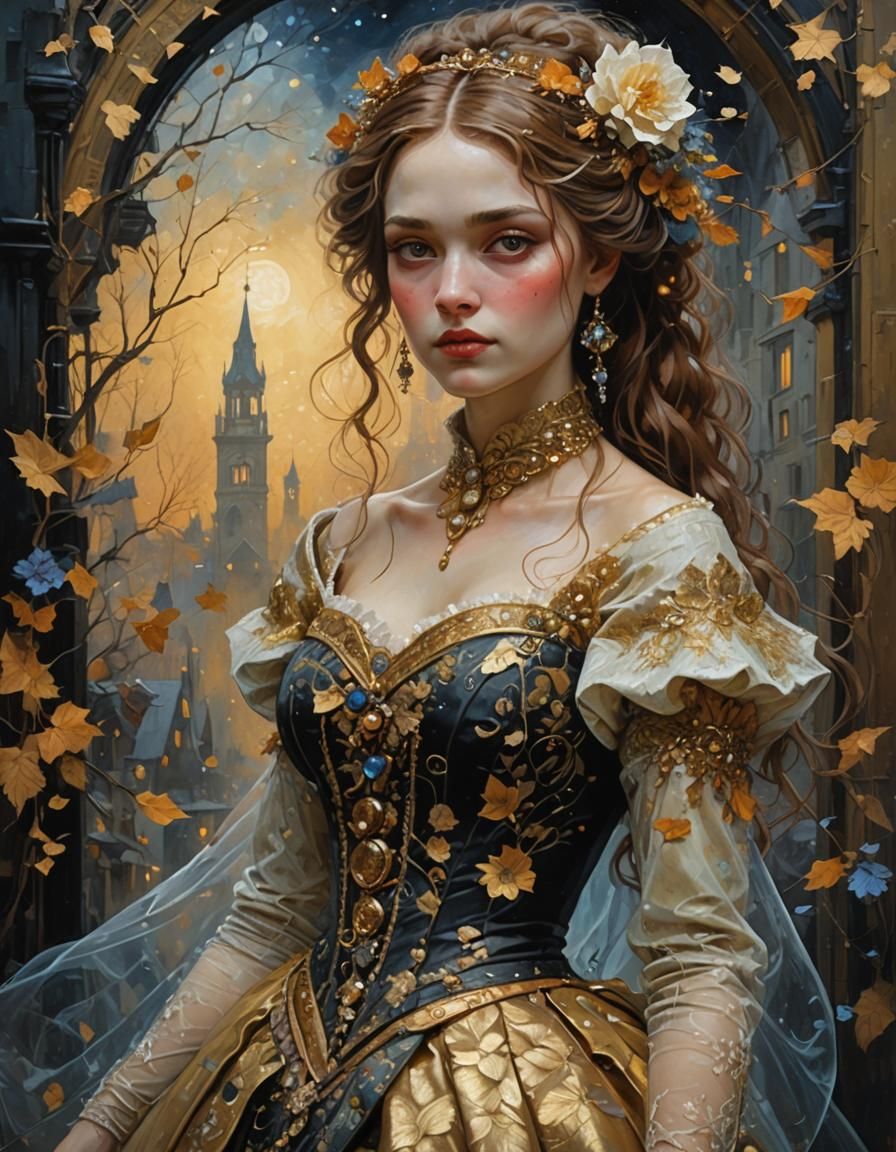 Girl in Gown: Neo-Victorian Acrylic Palette Knife Art