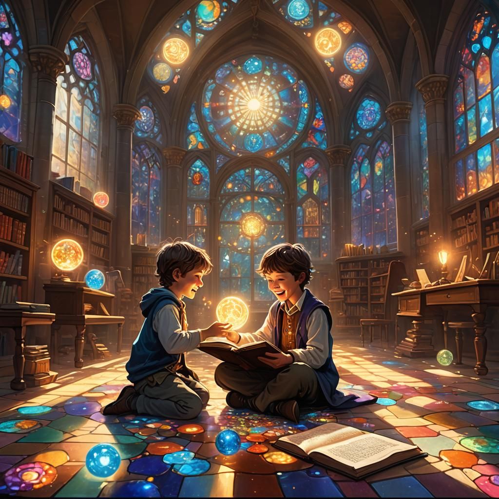 Mystical Classroom: Child Laughs in Fantasy Matte Painting