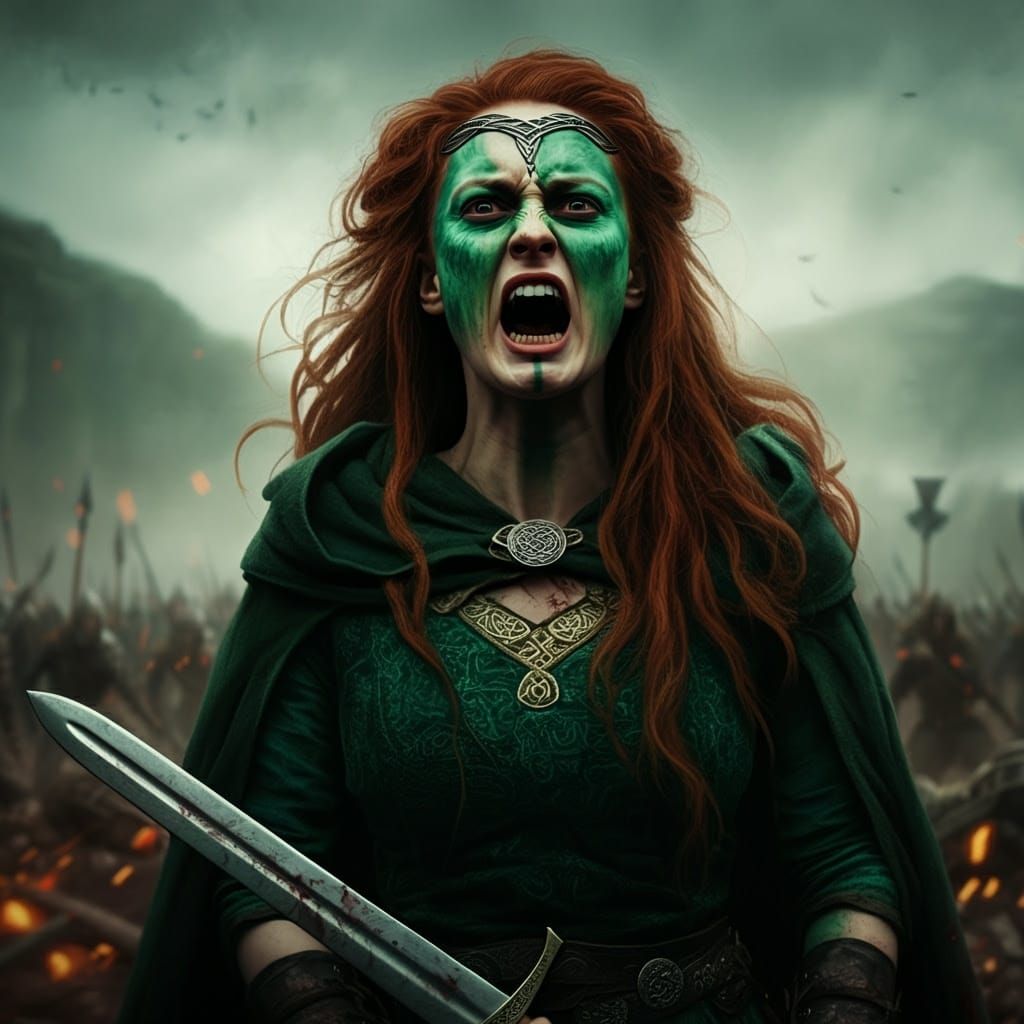 Fierce Celtic Warrior Goddess Unleashes Fury on Chaotic Batt...
