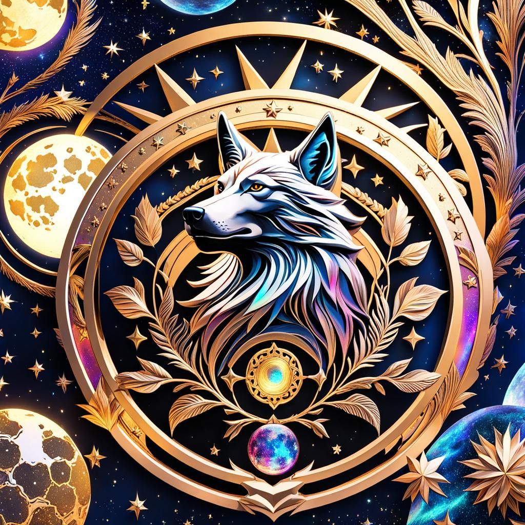Fantasy Wolf Under Starry Night Sky