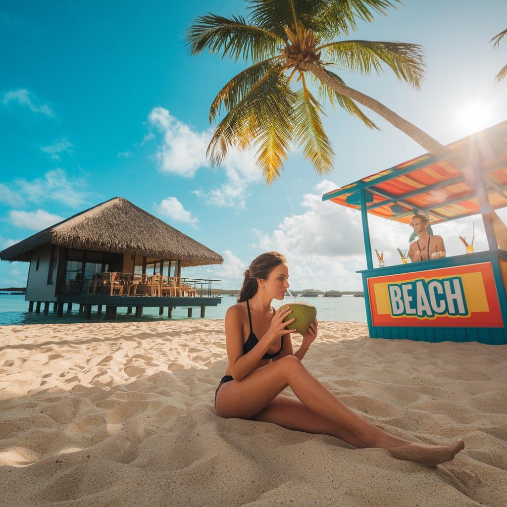 Mauritius Beach Scene with Water Bungalow in Sunlight