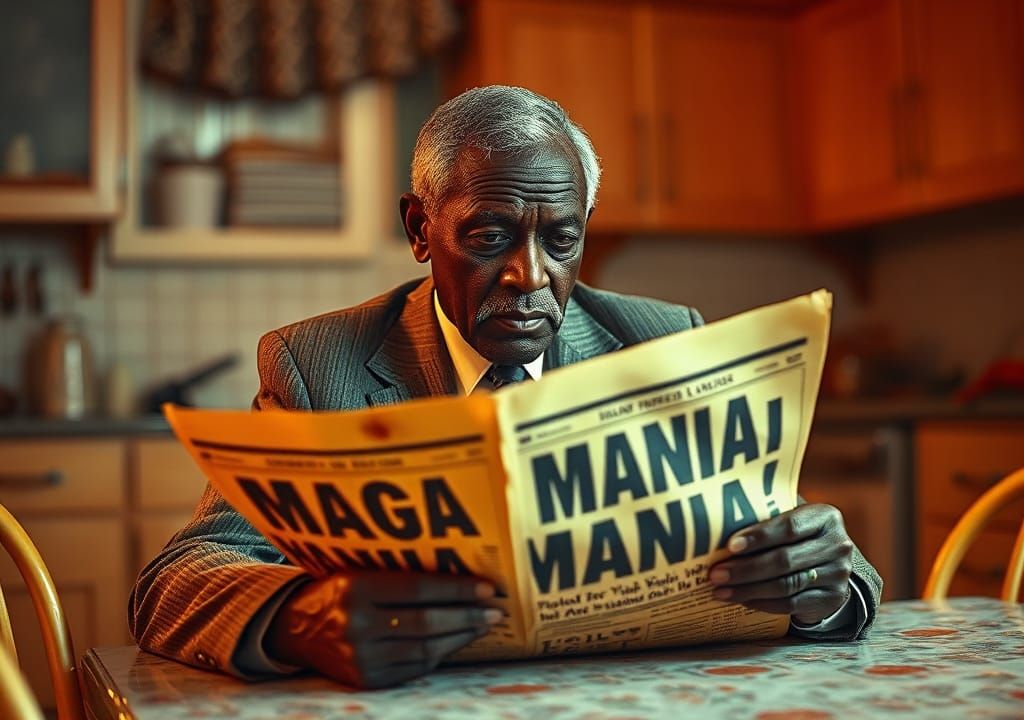 Retro 1950s Scene: Elderly Man Reads Newspaper