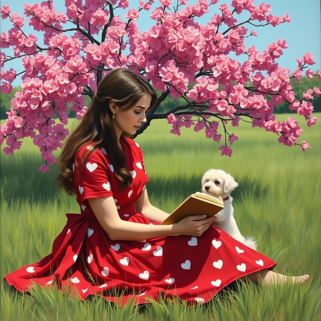 Hyper-Realistic Oil Painting of a Brown Woman in a Red 80s D...