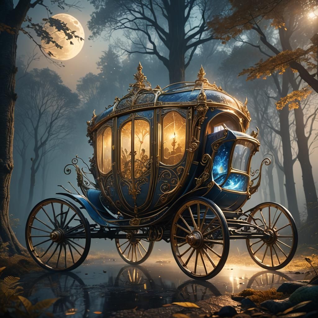 Enchanting Glass Carriage in Moonlit Forest
