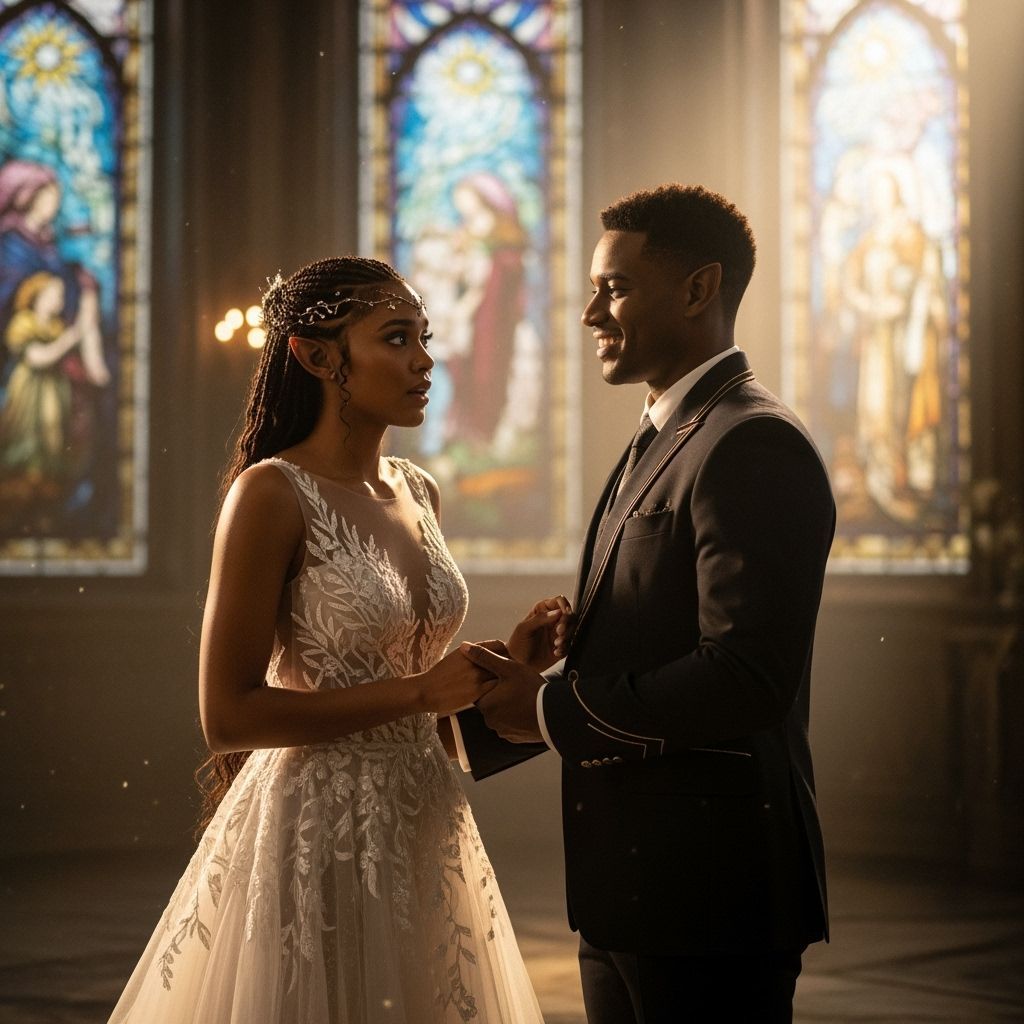 High Elf Bride and Groom Cinematic Wedding Portrait