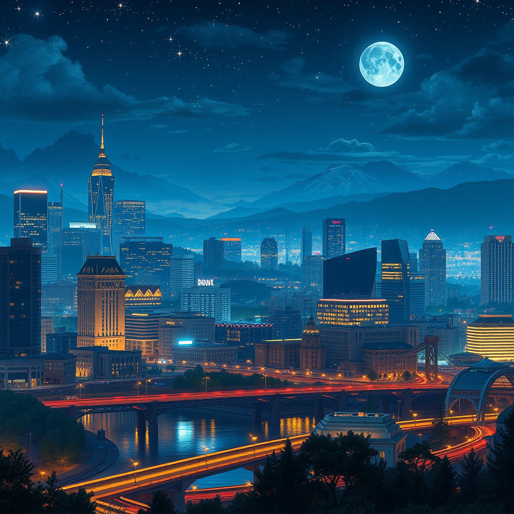 Portland Oregon Skyline in 3D Anime Style