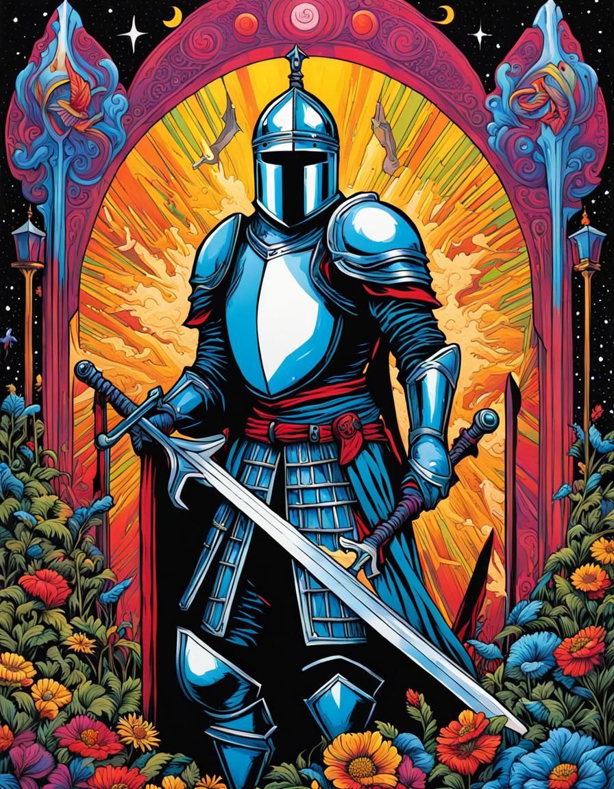 Psychedelic Graffiti Knight of Swords Tarot Card