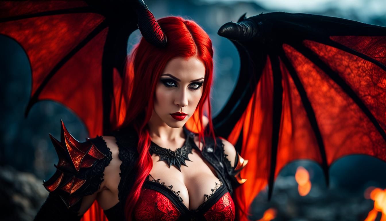 Demoness Knight in Fiery Abyss: Professional Photography
