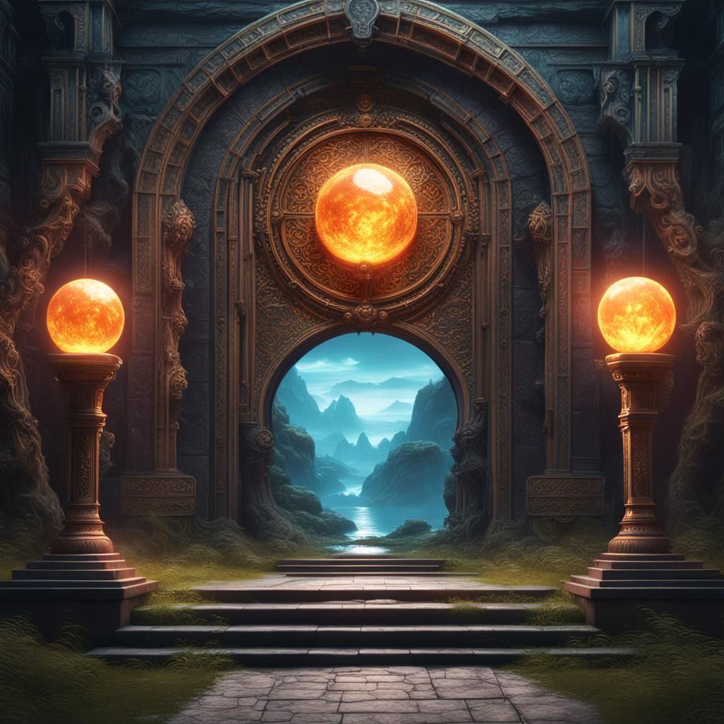 Mystical Portal with Orbs: Fantasy Concept Art