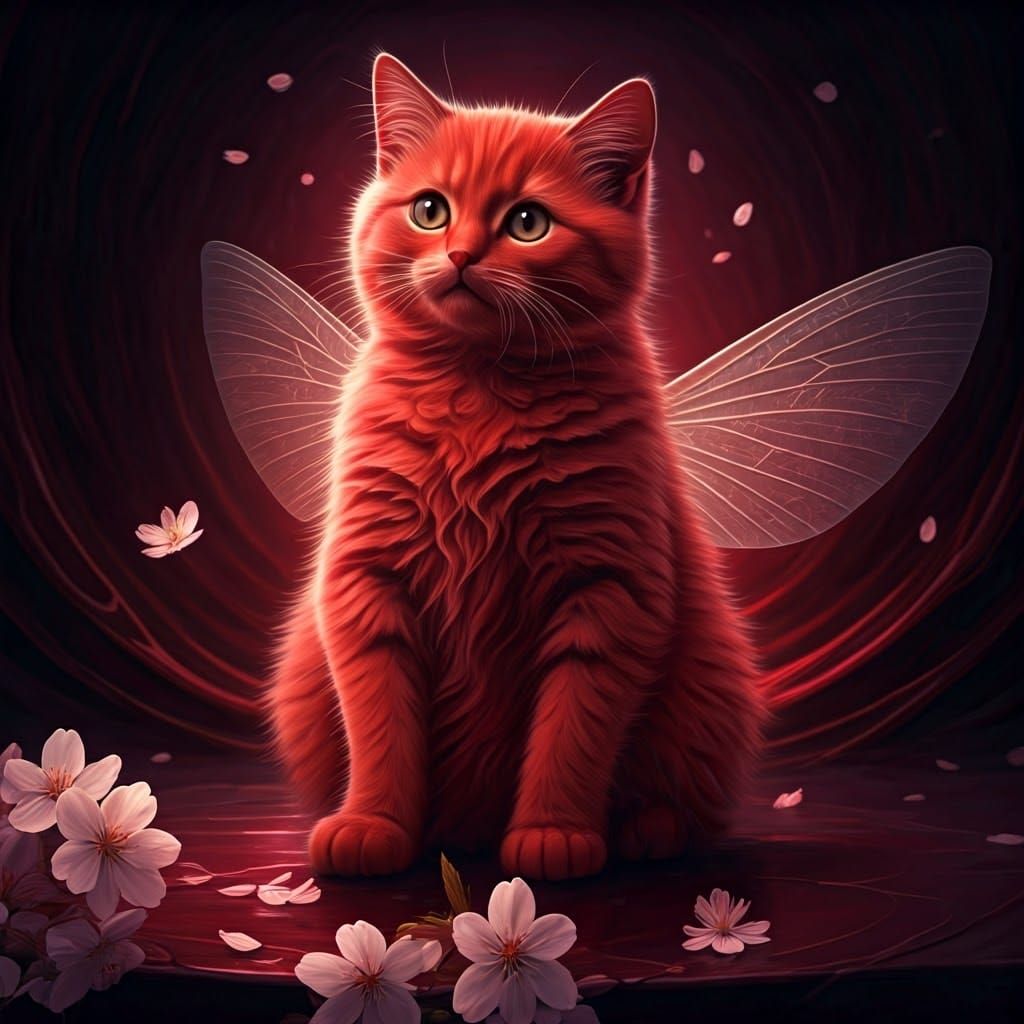 Ethereal Cherry Kitten Hybrid in a Dali-Inspired Dreamscape