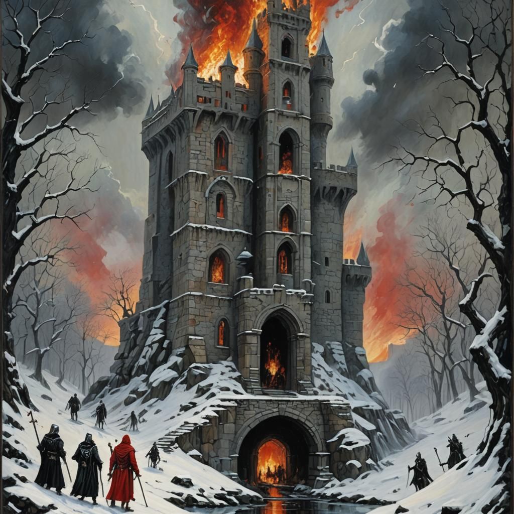 The Tower Tarot Card in Oil Painting Style