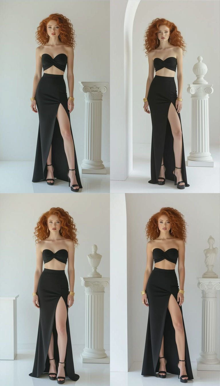 Elegant Woman in Minimalist Interior, Red Hair