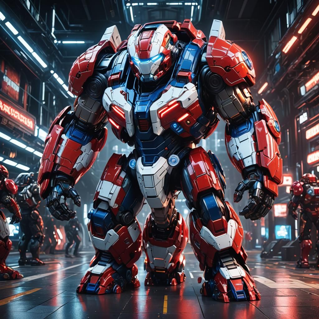 Futuristic Mech Warrior in Sci-Fi Cityscape