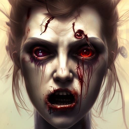 Zombie Girl Portrait with Missing Eye