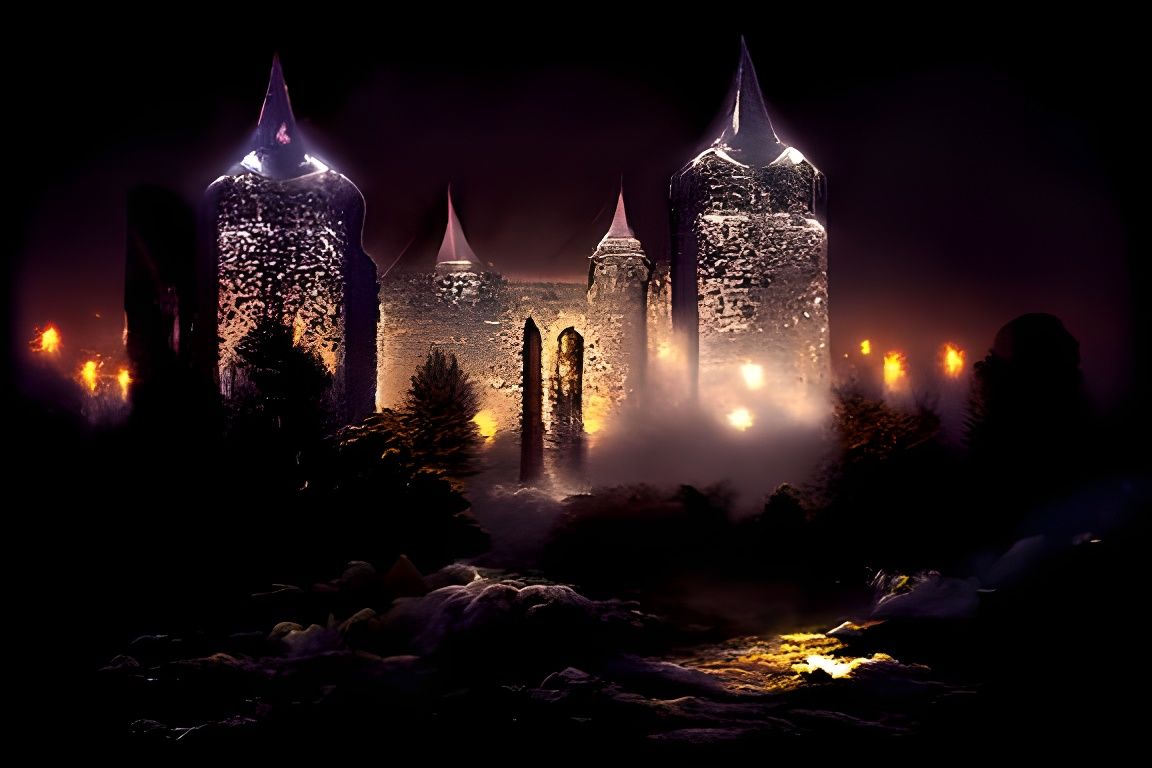 Eerie Dark Fantasy Castle Shrouded in Mist