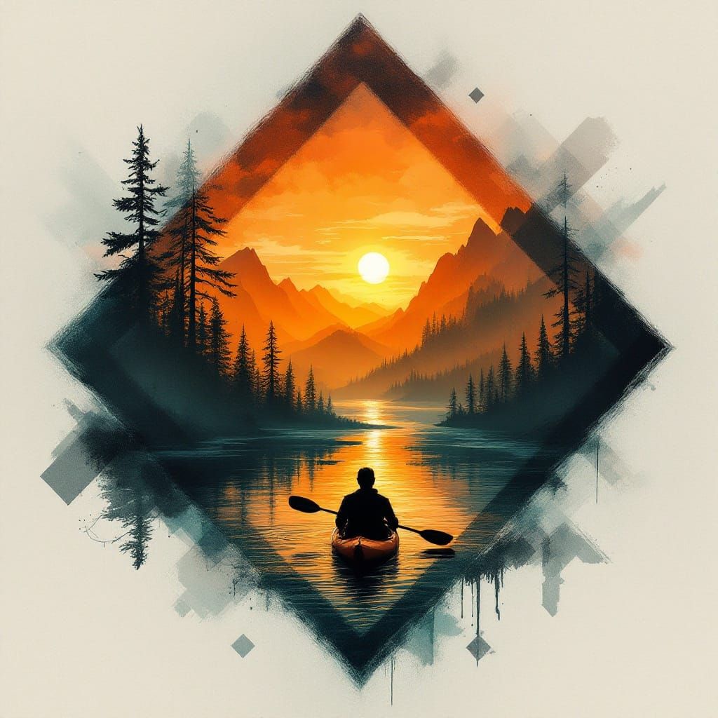 Dramatic Sunset Kayak Scene in Impasto Oil Style