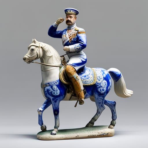 Gzhel Porcelain Figurine: Marshal Budyonny on Horseback