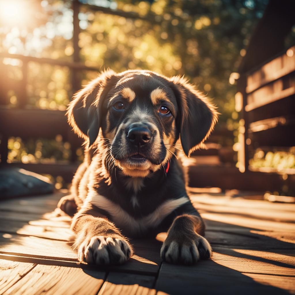 Puppy Sunbathing: Cinematic Film Still