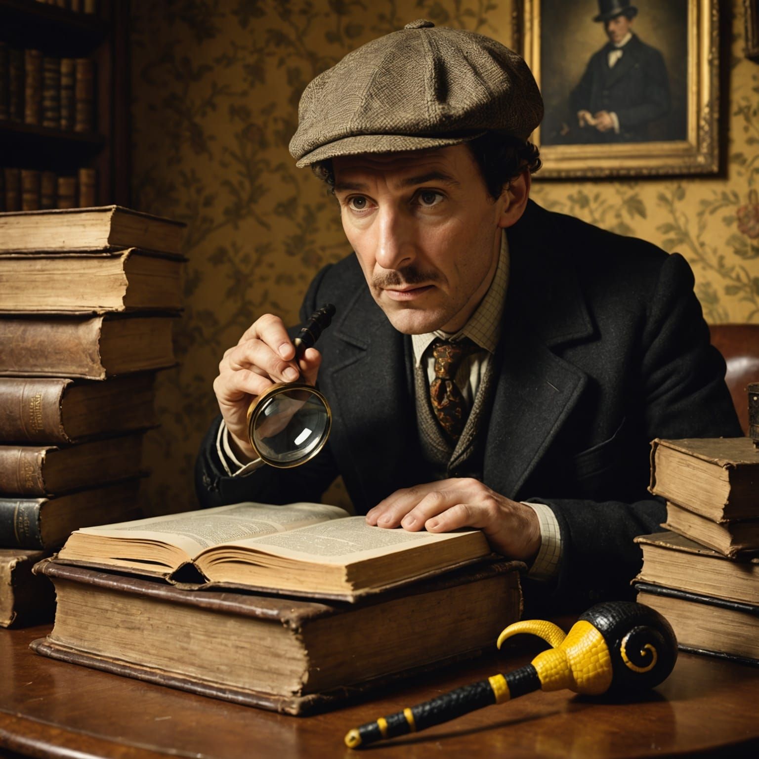 Sherlock Holmes and Snake in Victorian Library