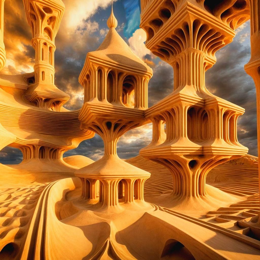 Escher-Inspired Sandcastle: Infinite Optical Illusion