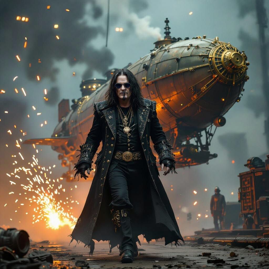 Ozzy Osbourne in Steampunk Style on Zeppelin Stage